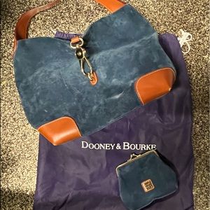Dooney & Bourke Blue Suede Belvedere logo lock Satchel with matching wallet.